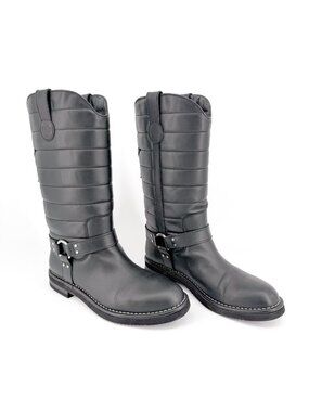Chanel Star Harness Black Oily Calf Leather Riding Boot Size 42 US 11-11.5 Women